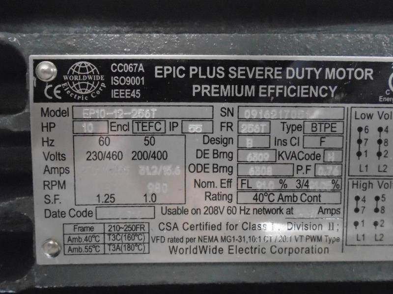 Worldwide Electric 10 HP 1200 RPM 256T FR