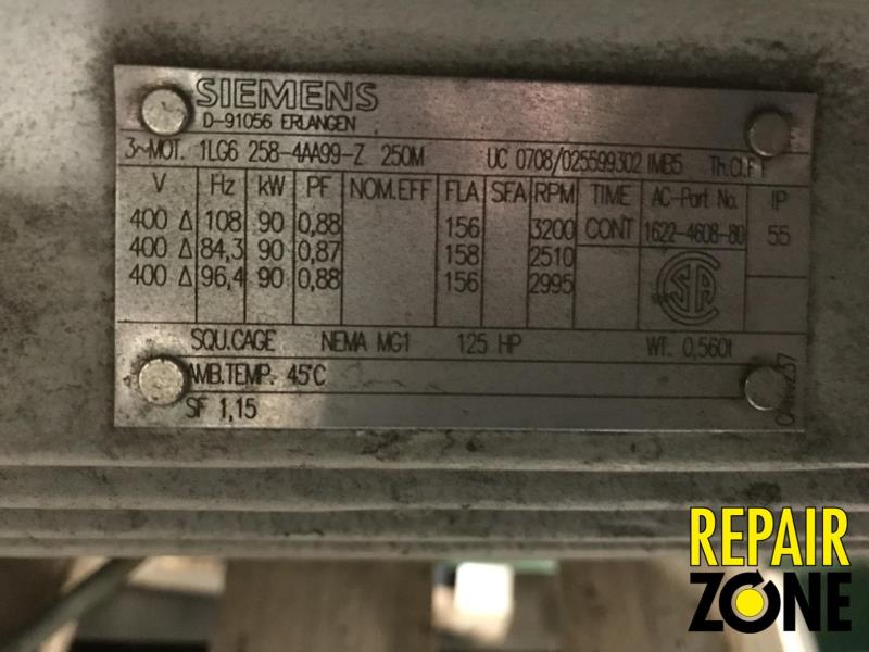Siemens 125 HP 3600 RPM 256M FR