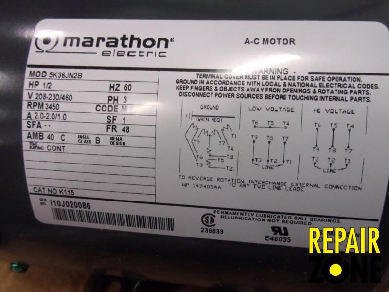Marathon 1/2 HP 3600 RPM 48 FR