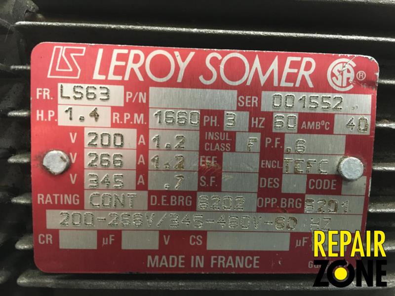 Leroy Somer 1.4 HP 1800 RPM 63 FR