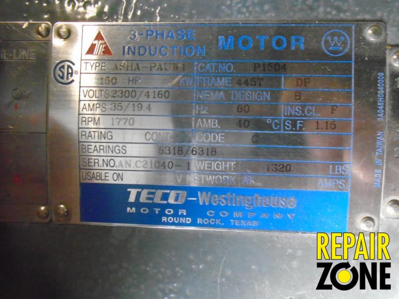 Westinghouse 150 HP 1800 RPM 445T FR