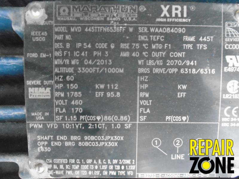 Marathon 150 HP 1800 RPM 445T FR-A