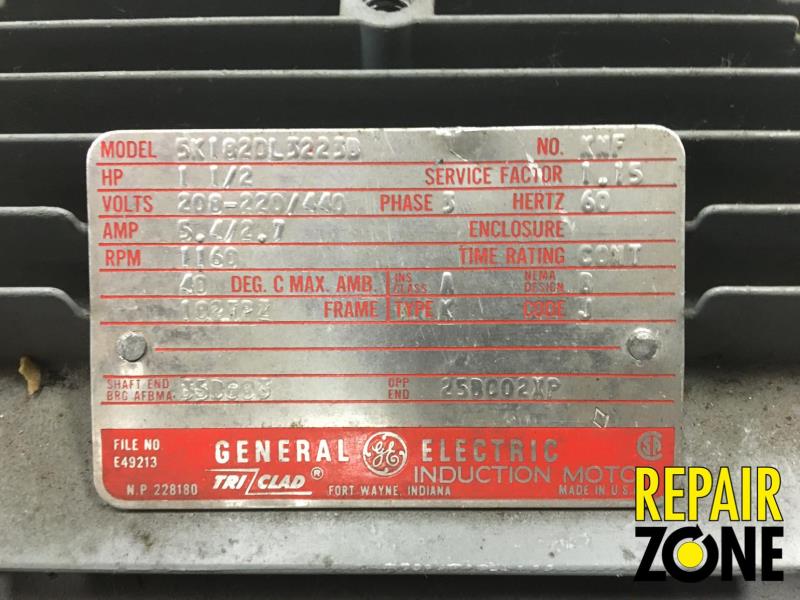 General Electric 1.5 HP 1200 RPM 182TPZ FR-A