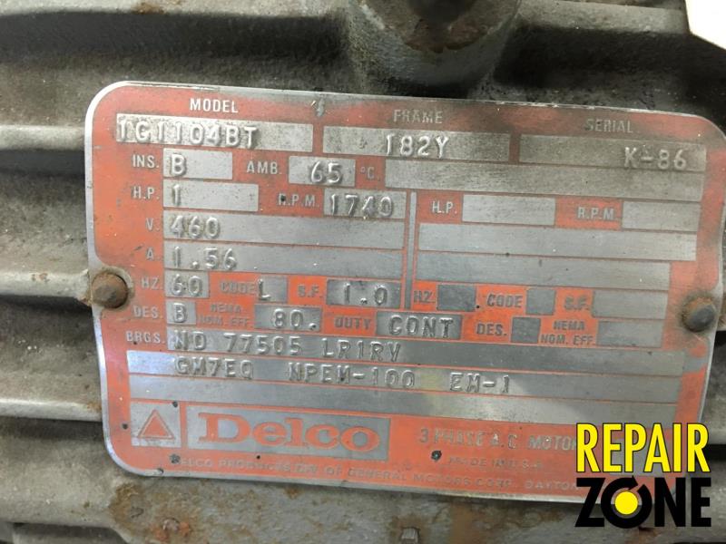 Delco 1 HP 1800 RPM 182Y FR