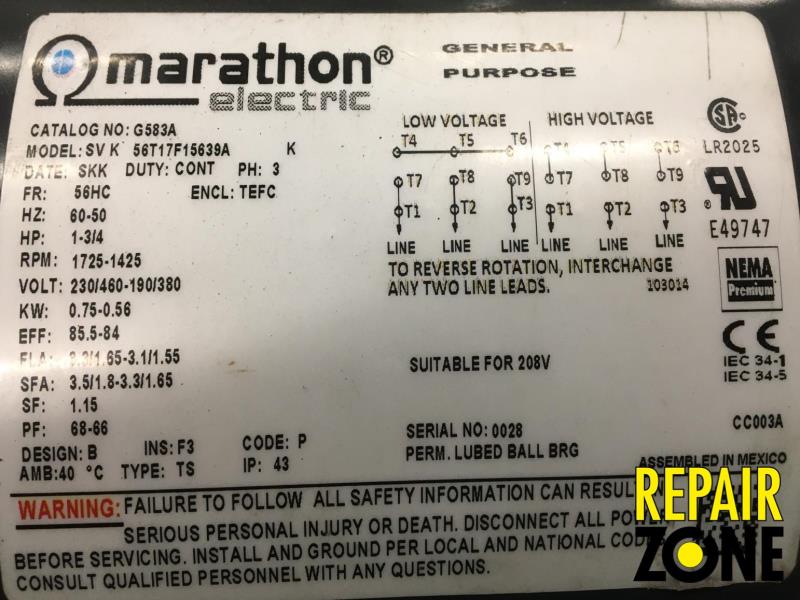 Marathon 1 HP 1800 RPM 56HC FR