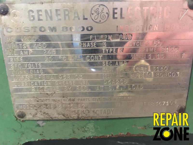 General Electric 200 HP 900 RPM 8155 FR