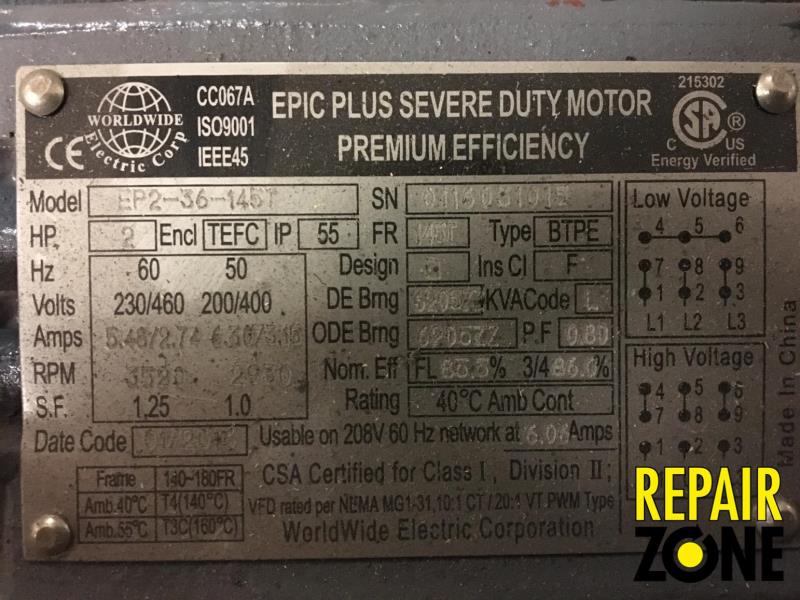 Worldwide Electric 2 HP 3600 RPM 145T FR