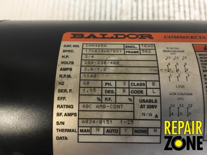Baldor 3/4 HP 1200 RPM 56Z FR