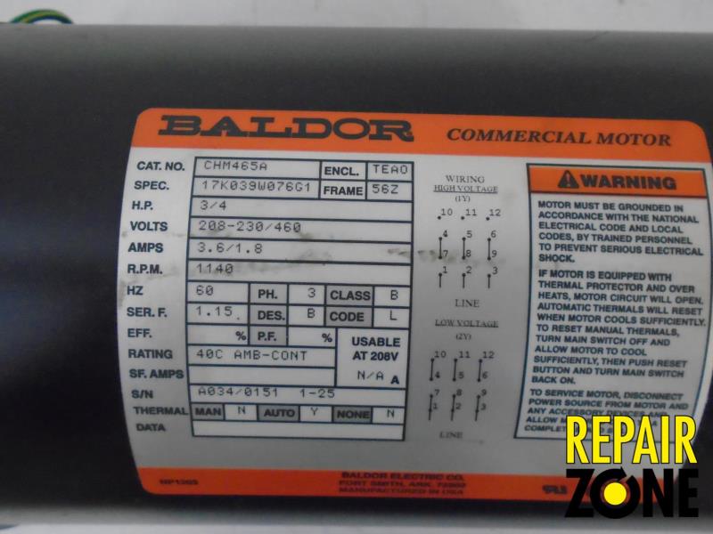 Baldor 3/4 HP 1200 RPM 56Z FR