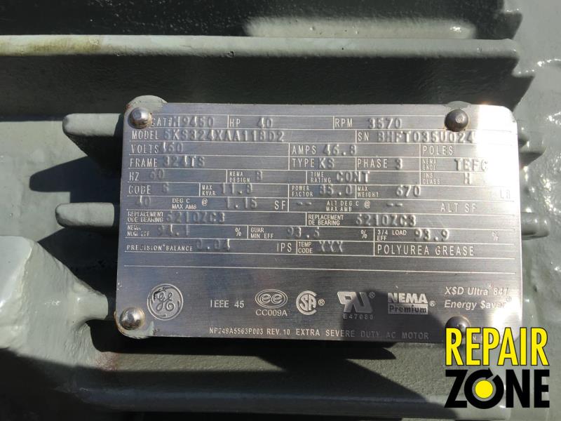 GE 40 HP 3600 RPM 324TS Fr