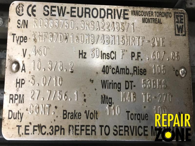 Sew Eurodrive 5/10 HP 27.7/56.1 RPM 160M8 FR