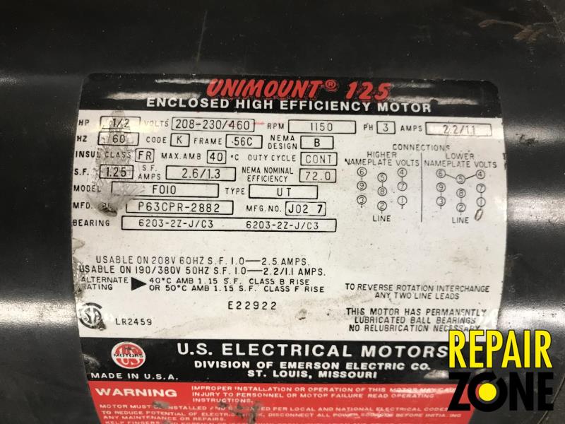 US .5 HP 1200 RPM 56C FR